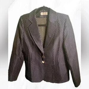 Vintage Carven classic stylish long sleeve polka dot navy 3 button  blazer 44